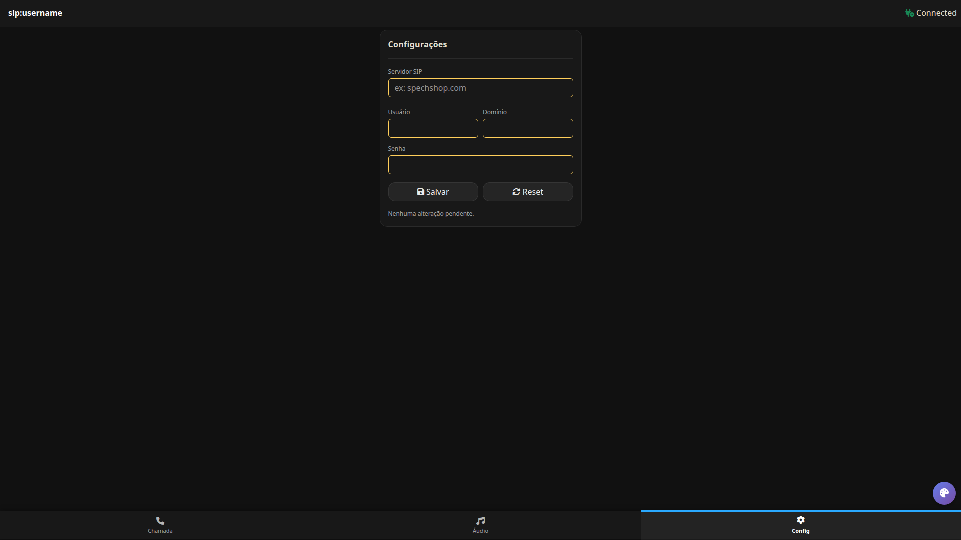 Painel de configuração